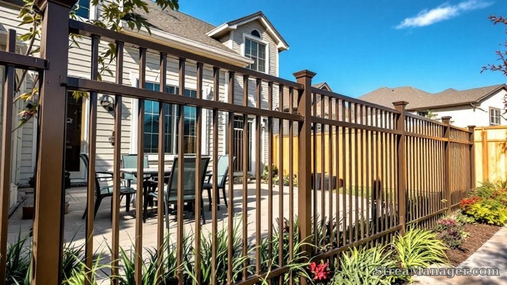 Aluminum Fence Diagonal Narrow Backyard Bronze - aluminum fence