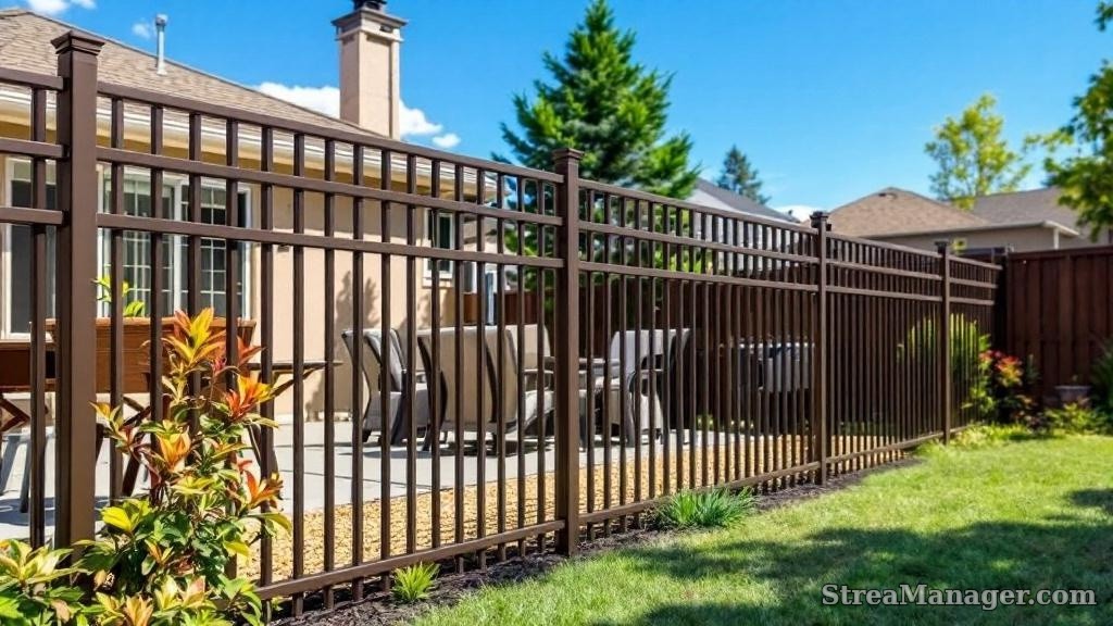 Aluminum Fence Diagonal Narrow Backyard Bronze - aluminum fence