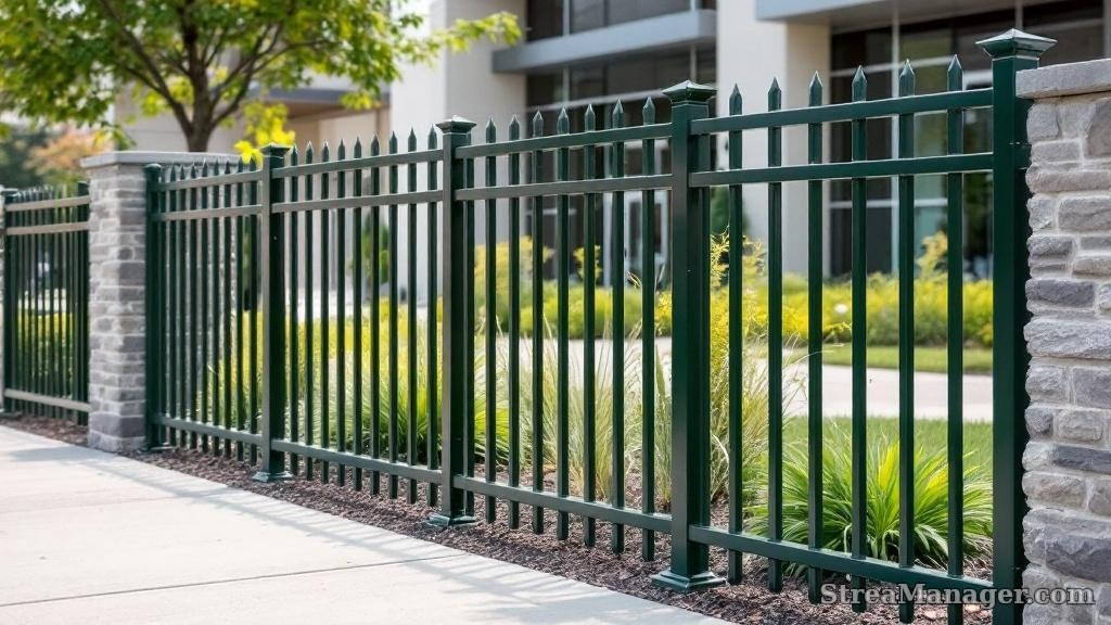 Aluminum Fence Diagonal Narrow Commercial Dark green - aluminum fence