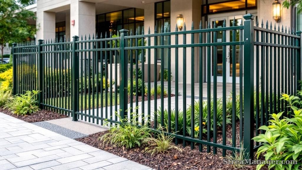 Aluminum Fence Diagonal Narrow Commercial Dark green - aluminum fence