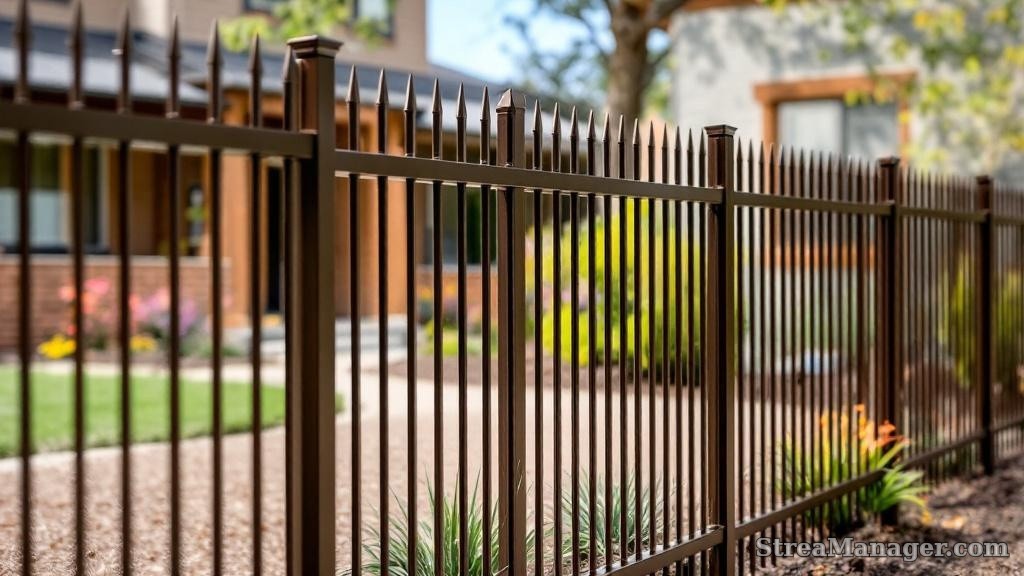 Aluminum Fence Diagonal Narrow Property Line Bronze - aluminum fence