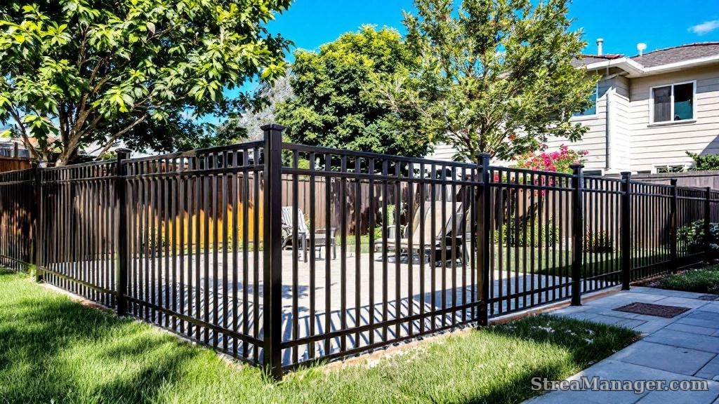 Aluminum Fence Diagonal Pickets Backyard Bronze - aluminum fence