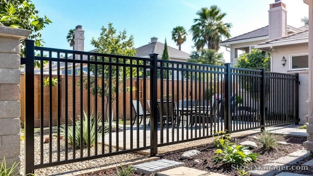 Aluminum Fence Diagonal Pickets Backyard Bronze - aluminum fence