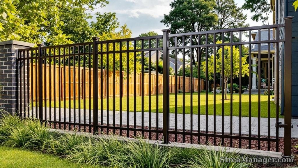 Aluminum Fence Diagonal Pickets Property Line Bronze - aluminum fence