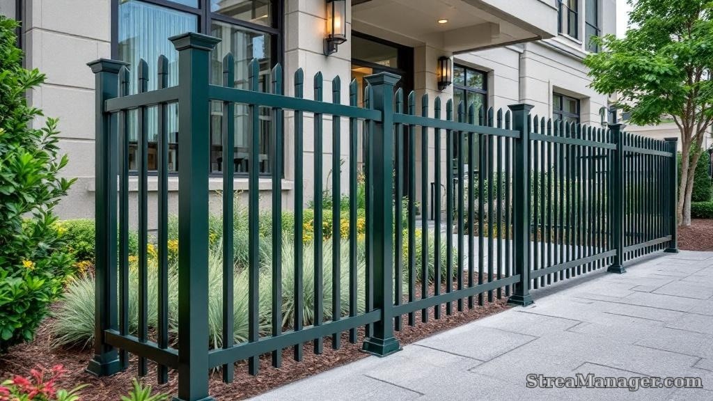 Aluminum Fence Diagonal Wide Commercial Dark green - aluminum fence
