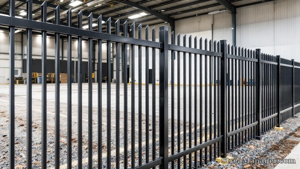 Aluminum Fence Diagonal Wide Industrial Black - aluminum fence