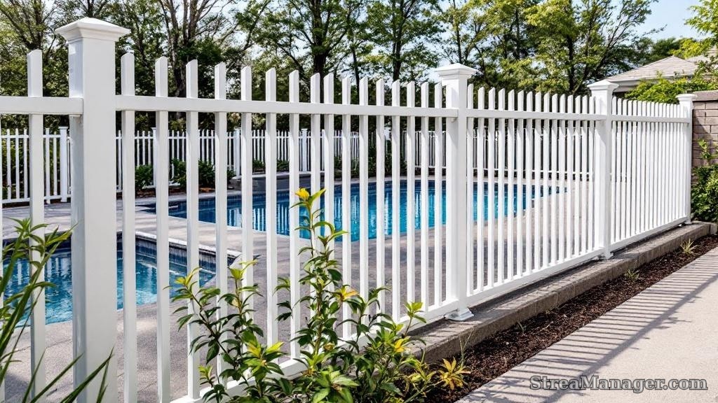 Aluminum Fence Diagonal Wide Pool Area White - aluminum fence