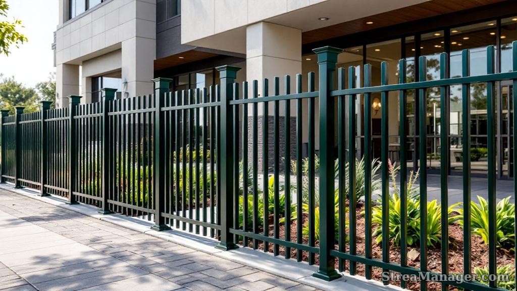 Aluminum Fence Extra Wide Spacing Commercial Dark green - aluminum fence