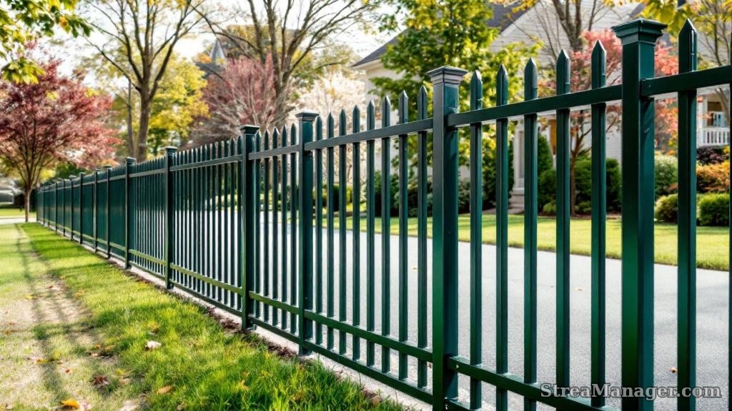 Aluminum Fence Extra Wide Spacing Driveway Dark green - aluminum fence