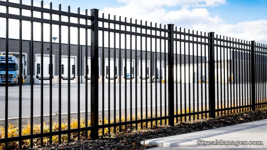 Aluminum Fence Extra Wide Spacing Industrial Black - aluminum fence