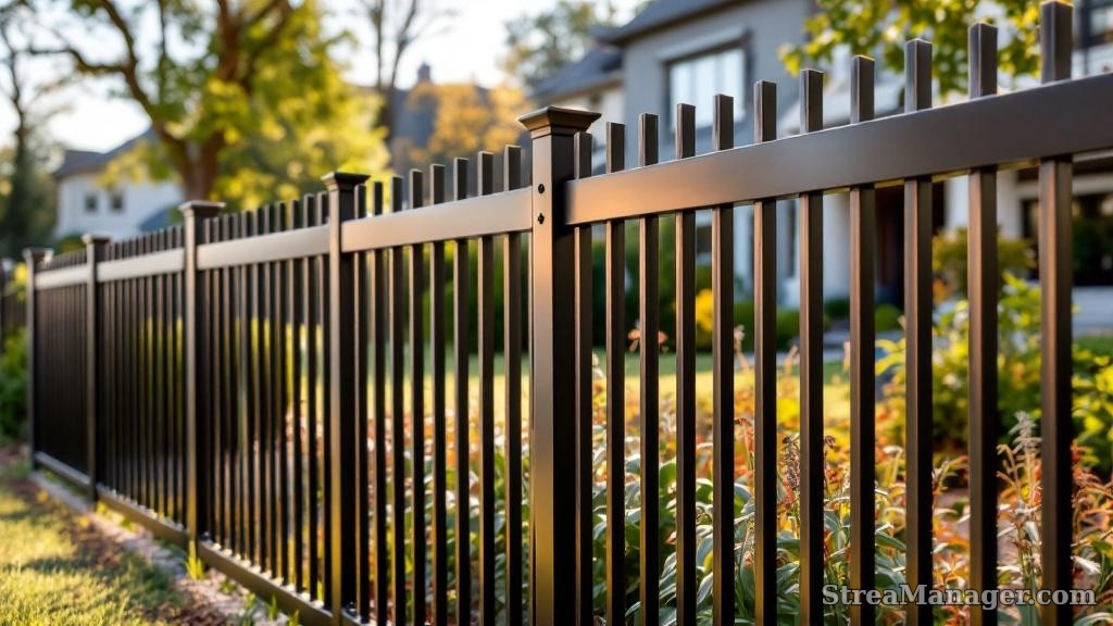 Aluminum Fence Extra Wide Spacing Property Line Bronze - aluminum fence