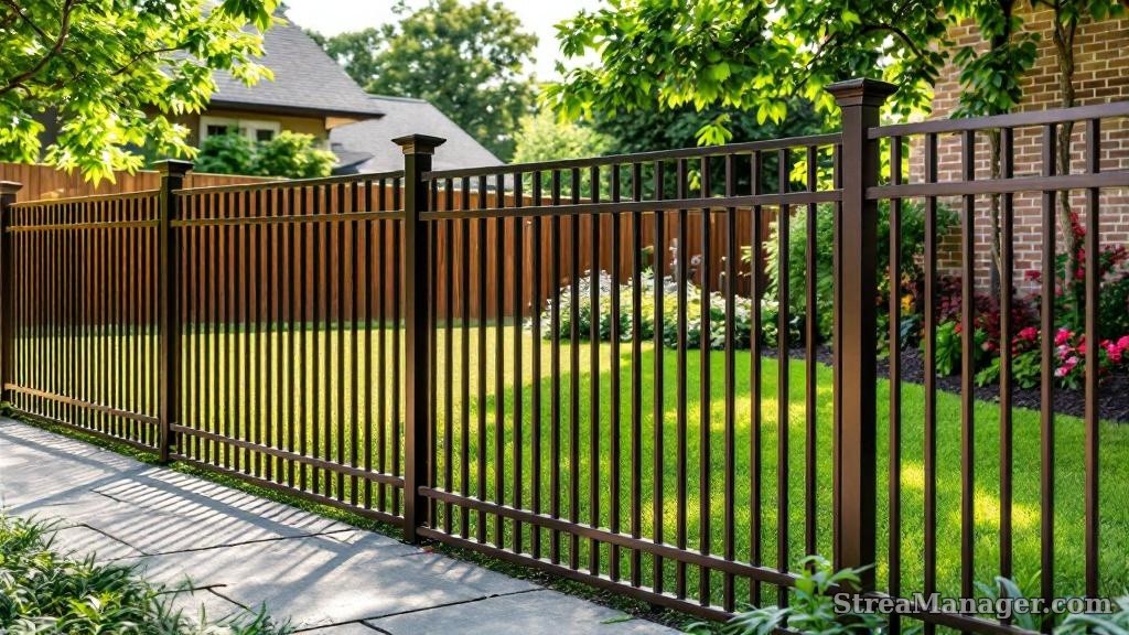 Aluminum Fence Extra Wide Spacing Property Line Bronze - aluminum fence