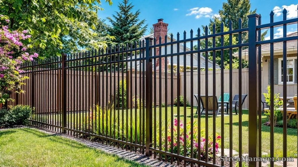 Aluminum Fence Narrow Spacing Backyard Bronze - aluminum fence