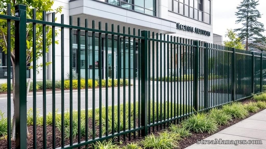 Aluminum Fence Narrow Spacing Commercial Dark green - aluminum fence