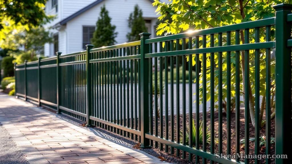 Aluminum Fence Narrow Spacing Driveway Dark green - aluminum fence