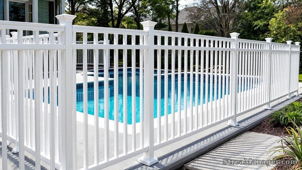 Aluminum Fence Narrow Spacing Pool Area White - aluminum fence