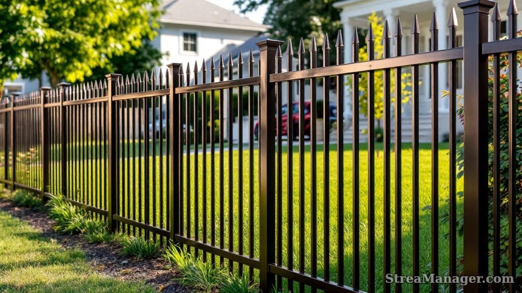 Aluminum Fence Narrow Spacing Property Line Bronze - aluminum fence