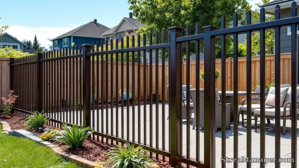 Aluminum Fence Wide Spacing Backyard Bronze - aluminum fence