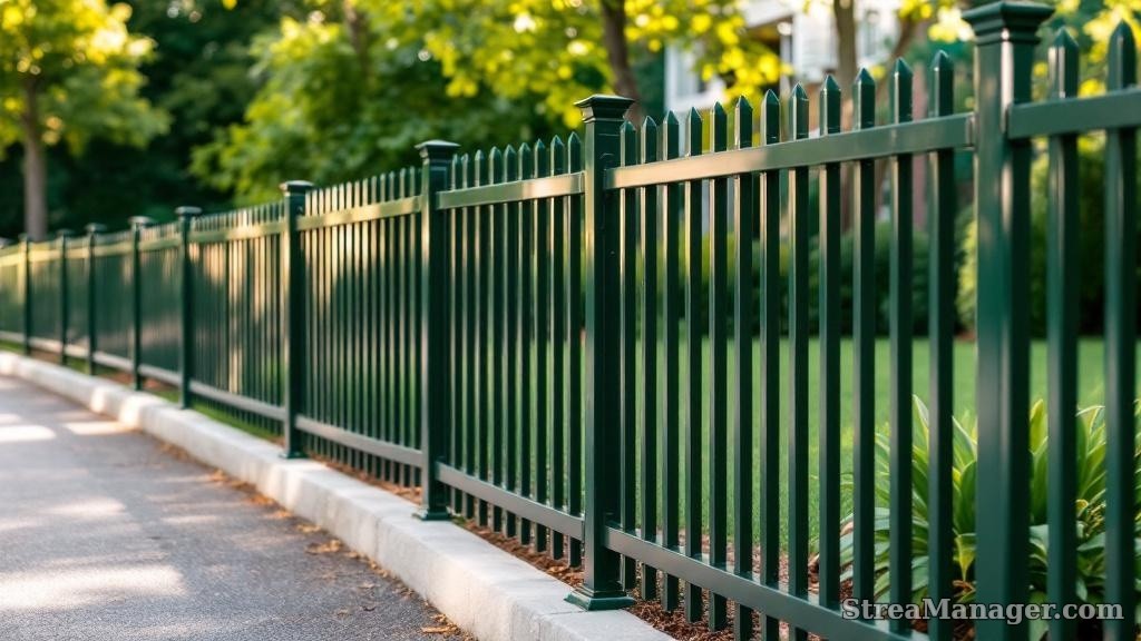 Aluminum Fence Wide Spacing Driveway Dark green - aluminum fence
