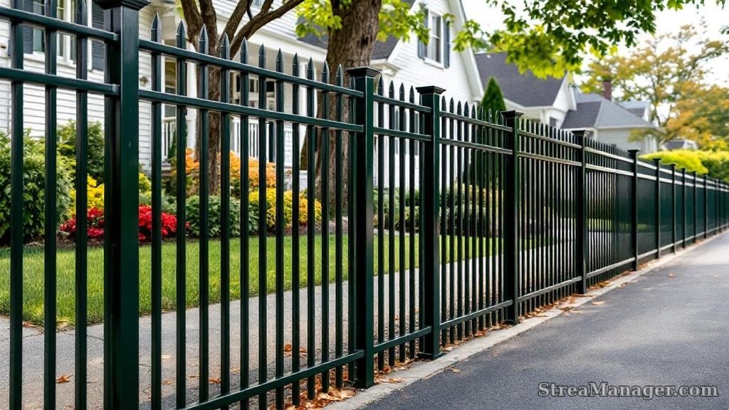 Aluminum Fence Wide Spacing Driveway Dark green - aluminum fence