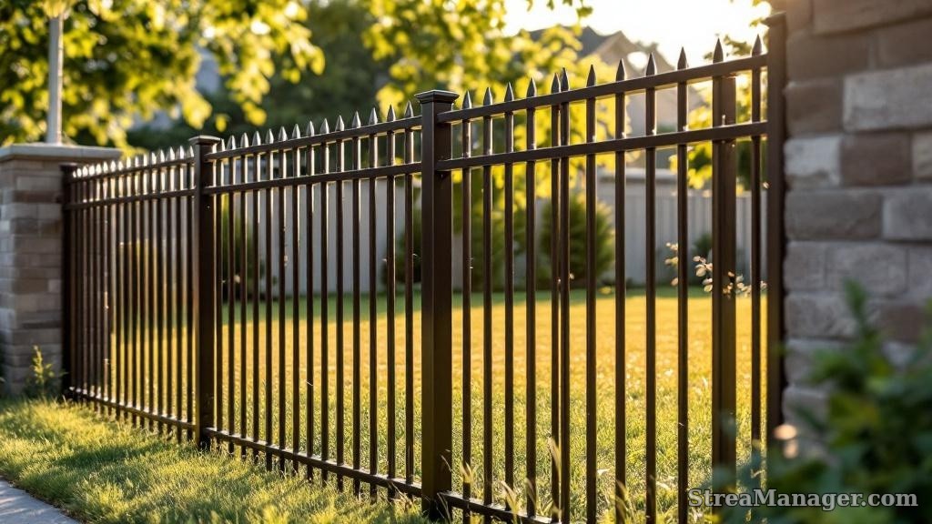 Aluminum Fence Wide Spacing Property Line Bronze - aluminum fence