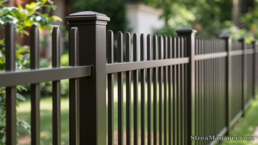 Aluminum Fence Wide Spacing Property Line Bronze - aluminum fence