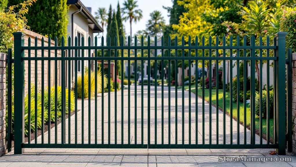Aluminum Fence Straight Pickets Driveway Dark green - aluminum fence