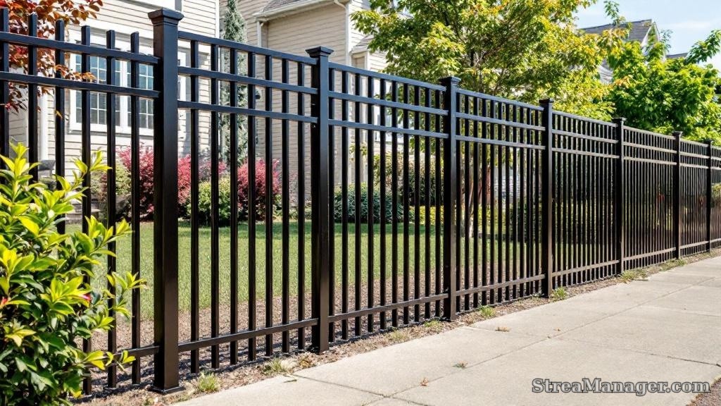 Aluminum Fence Straight Pickets Property Line Bronze - aluminum fence