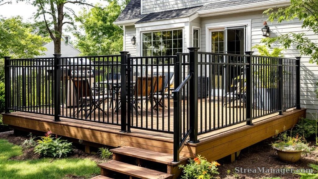 Black Aluminum Fence Deck Perimeter - professional fence installation