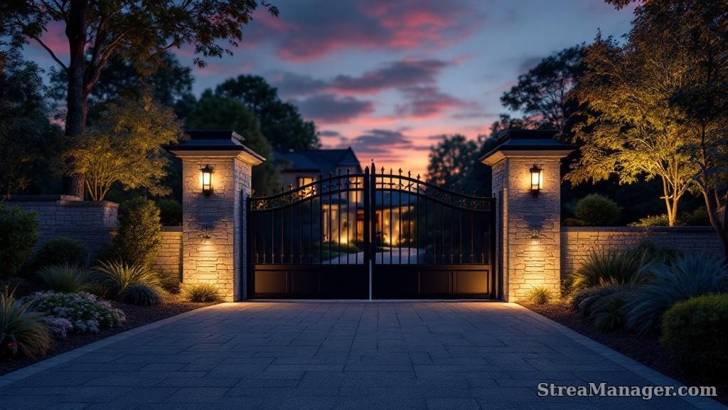 Driveway Gate Night Lighting - professional fence installation