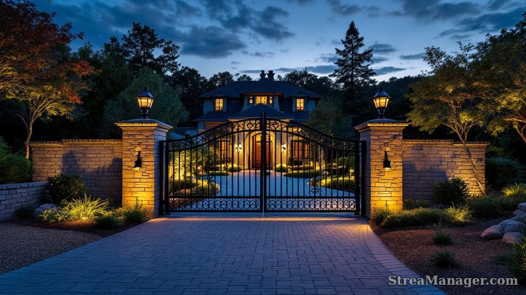 Driveway Gate Night Lighting - professional fence installation