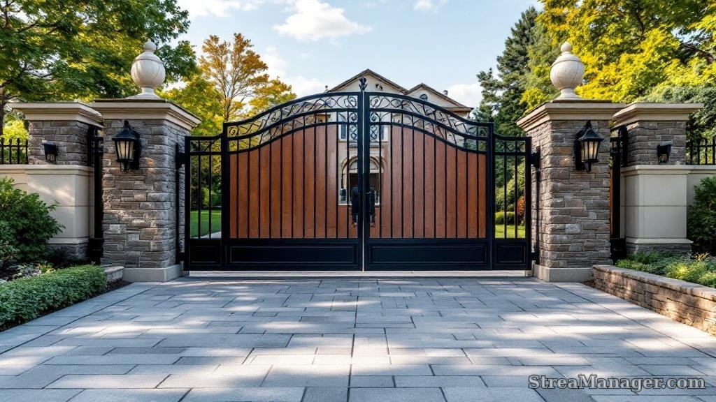 Driveway Gate Stone Columns - professional fence installation