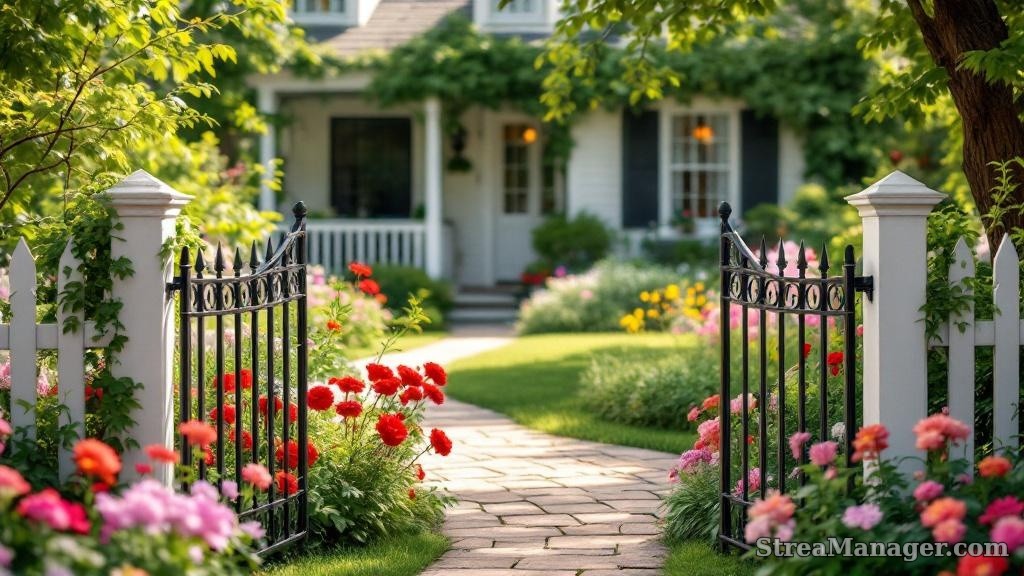 Iron Fence Cottage Style Home - professional fence installation