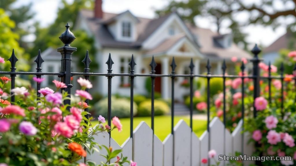 Iron Fence Cottage Style Home - professional fence installation