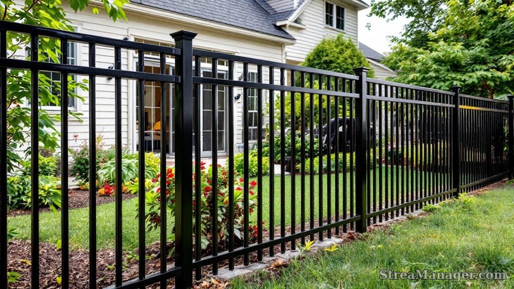 Black Metal Fence Backyard - professional fence installation