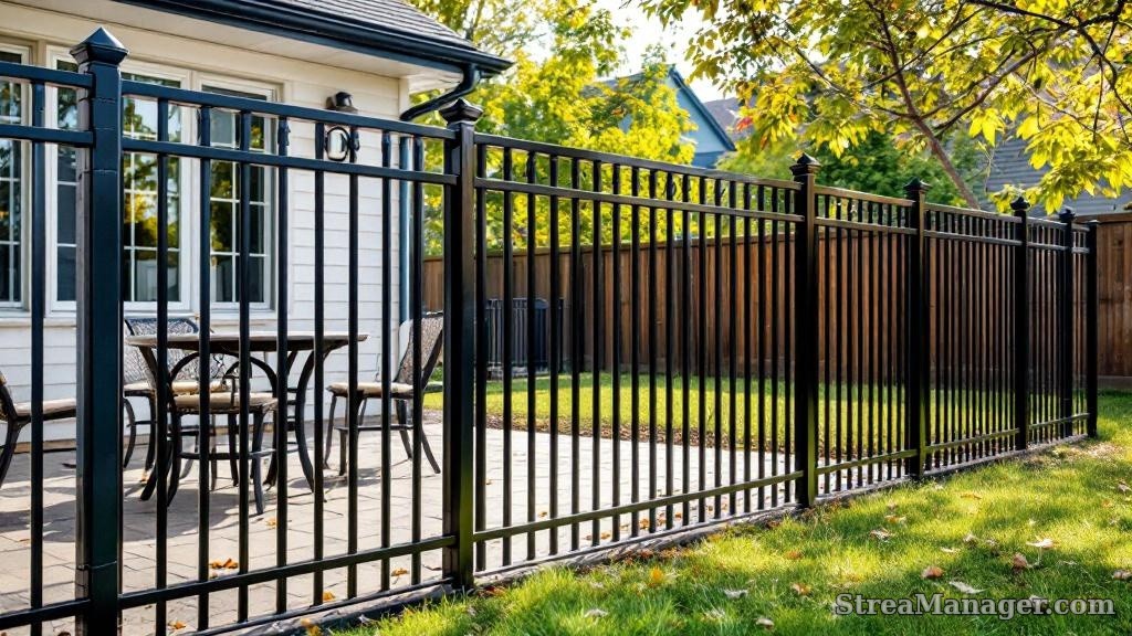 Black Metal Fence Backyard - professional fence installation
