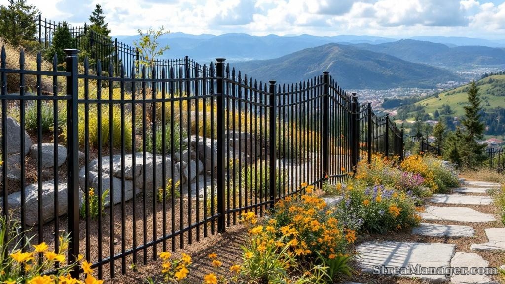 Metal Fence Hillside Property - professional fence installation