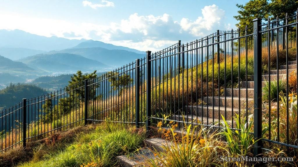 Metal Fence Hillside Property - professional fence installation