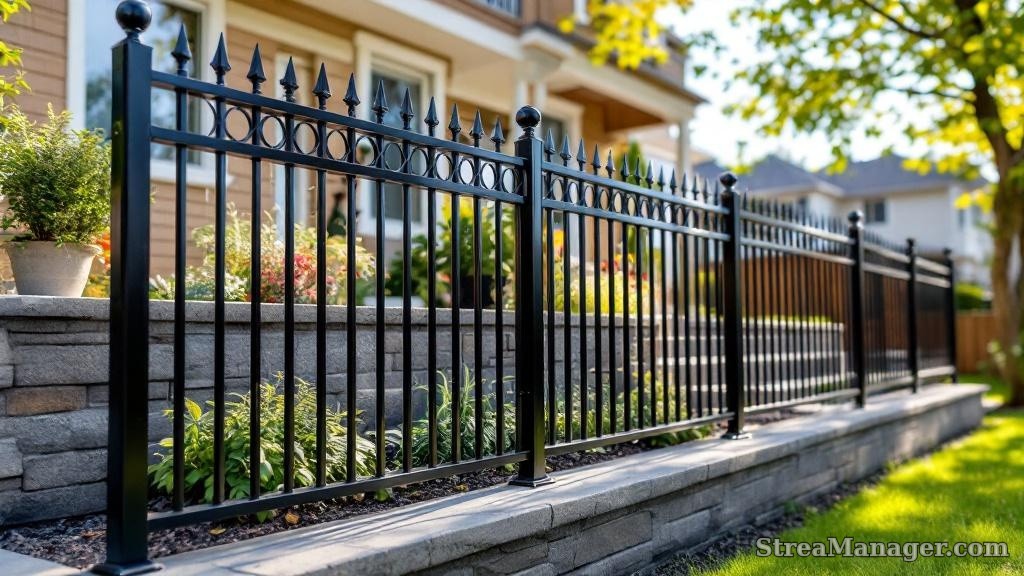 Metal Fence Split Level Home - professional fence installation