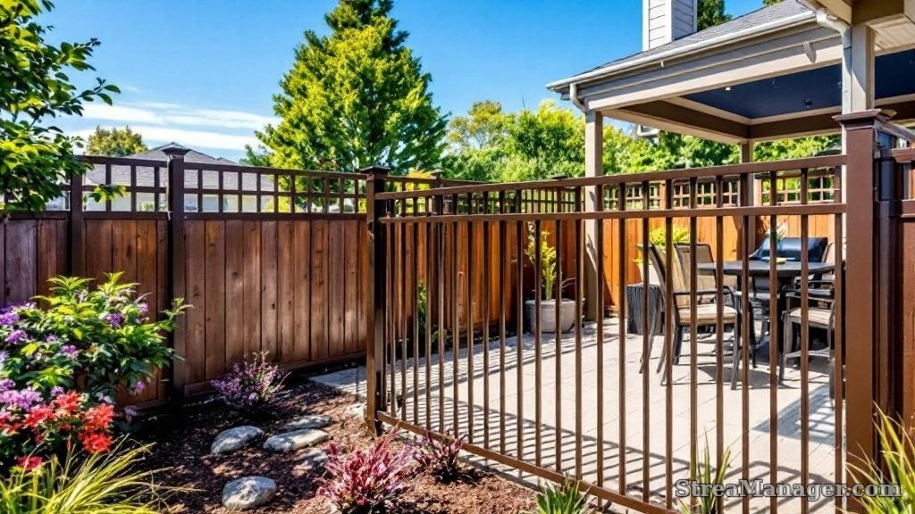 Aluminum Fence Diagonal Bars Backyard Bronze - aluminum fence