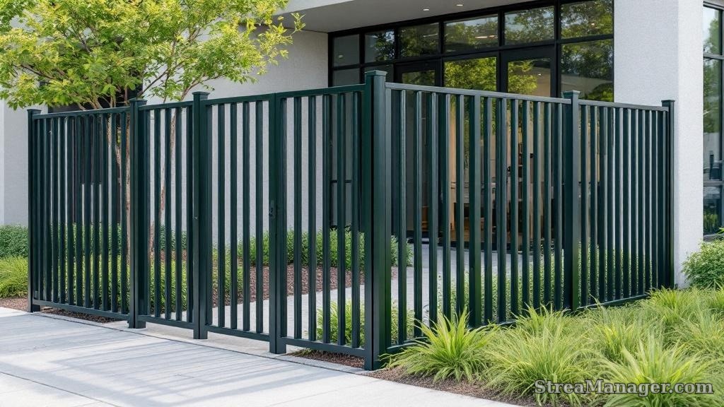 Aluminum Fence Diagonal Bars Commercial Dark green - aluminum fence