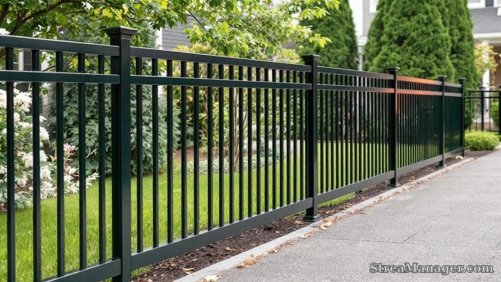 Aluminum Fence Diagonal Bars Driveway Dark green - aluminum fence