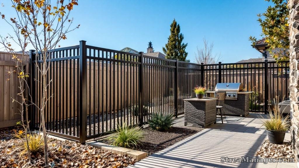 Aluminum Fence Diagonal Narrow Backyard Bronze - aluminum fence