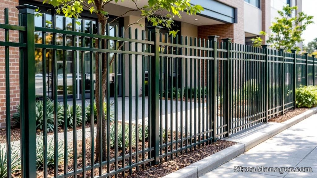 Aluminum Fence Diagonal Narrow Commercial Dark green - aluminum fence