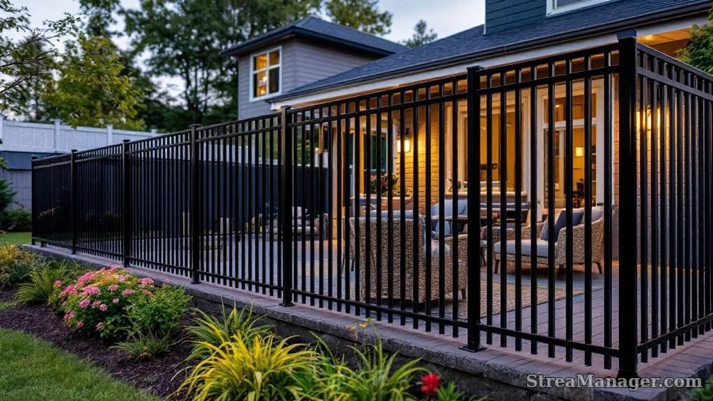 Aluminum Fence Diagonal Narrow Patio Black - aluminum fence