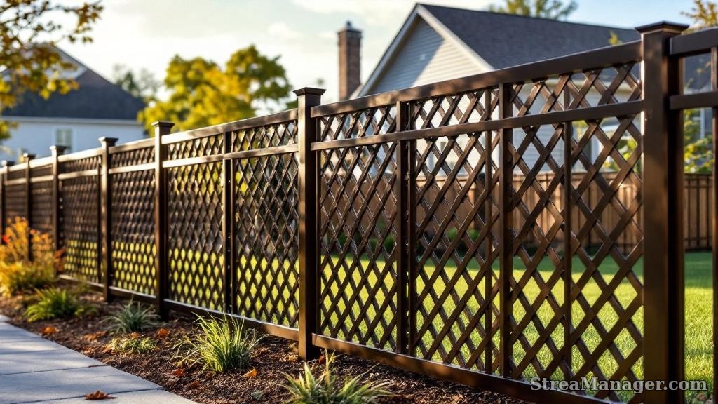 Aluminum Fence Diagonal Narrow Property Line Bronze - aluminum fence