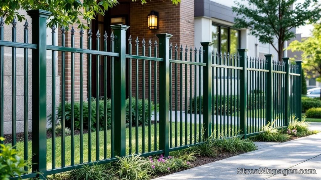 Aluminum Fence Diagonal Wide Commercial Dark green - aluminum fence