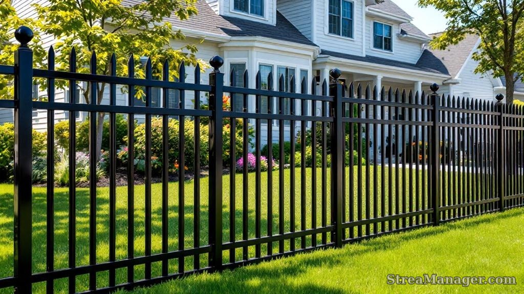 Aluminum Fence Diagonal Wide Front Yard Black - aluminum fence