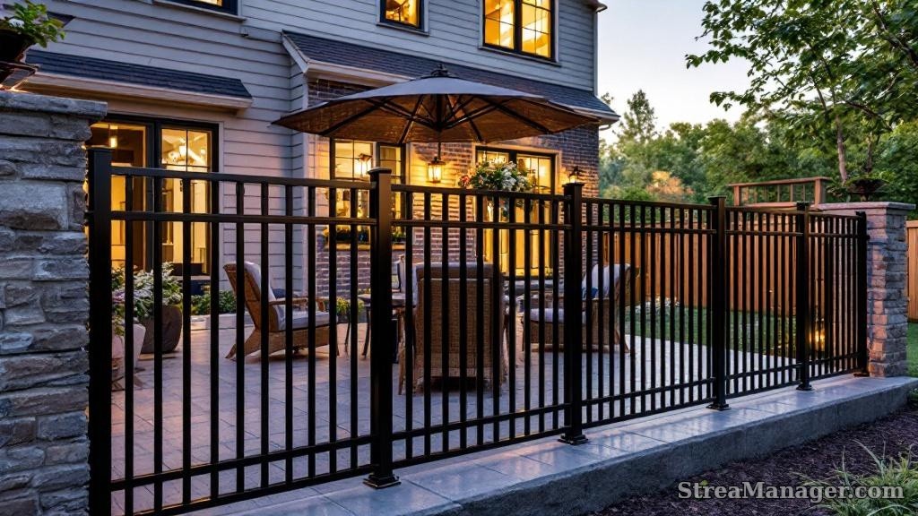 Aluminum Fence Diagonal Wide Patio Black - aluminum fence