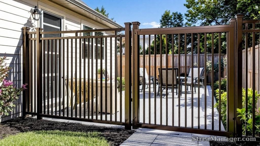 Aluminum Fence Narrow Pickets Backyard Bronze - aluminum fence